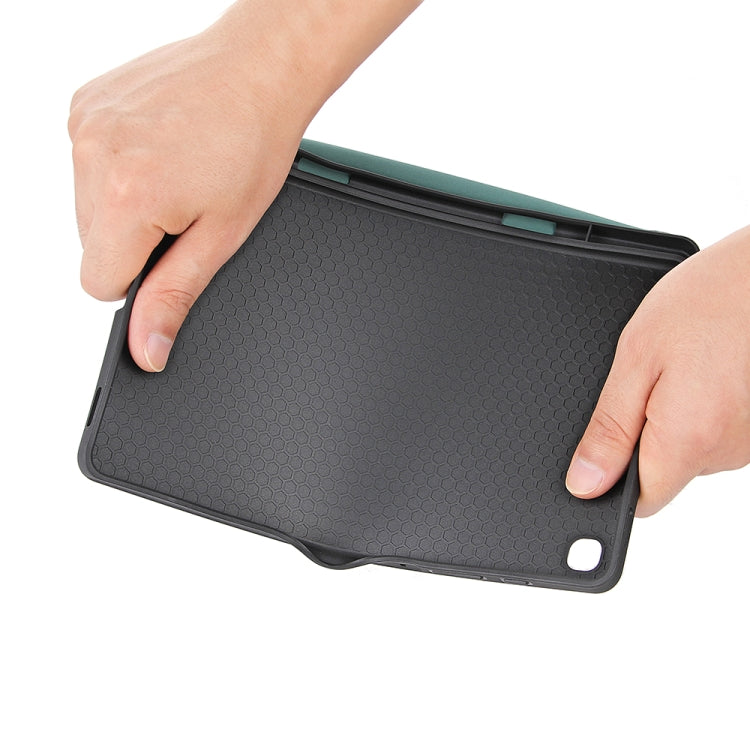 For Samsung Galaxy S6 Lite P610 Honeycomb Ventilation Foldable Deformation Horizontal Flip PU Leather Case with 3-Folding Holder & Pen Slot & Smart Sleep / Wake-up(Dark Night Green) - Tab S6 Lite P610 / P615 by buy2fix | Online Shopping UK | buy2fix