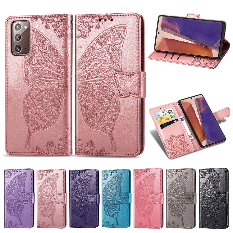 For Samsung Galaxy Note 20 Ultra Butterfly Love Flower Embossed Horizontal Flip Leather Case with Bracket / Card Slot / Wallet / Lanyard(Dark Purple) by buy2fix