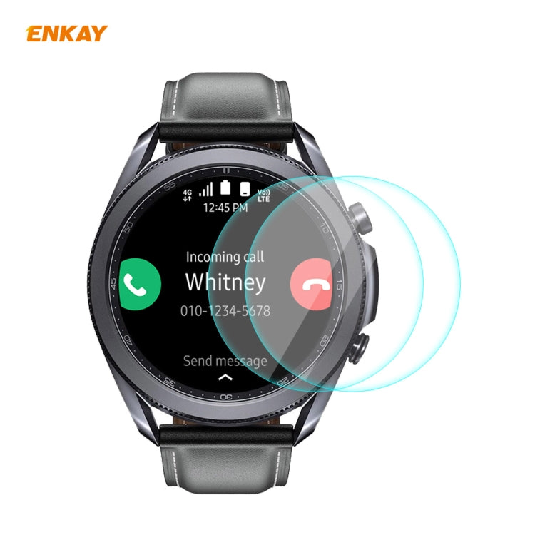 For Samsung Galaxy Watch 3 45mm 2 PCS ENKAY Hat-Prince 0.2mm 9H 2.15D Curved Edge Tempered Glass Screen Protector Watch Film - Screen Protector by ENKAY | Online Shopping UK | buy2fix