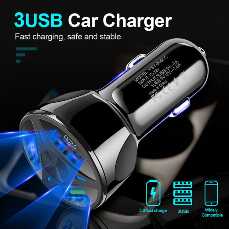 YSY-395KC QC3.0 3 USB 35W High Power Vehicle Charger / Mobile Phone Tablet Universal Vehicle Charger(Black) - Car Charger by buy2fix | Online Shopping UK | buy2fix
