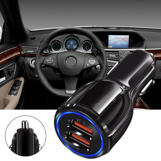 Qc3.0 Dual USB Car Charger + 8 Pin Fast Charging Line Car Charging Kit(Black) by buy2fix