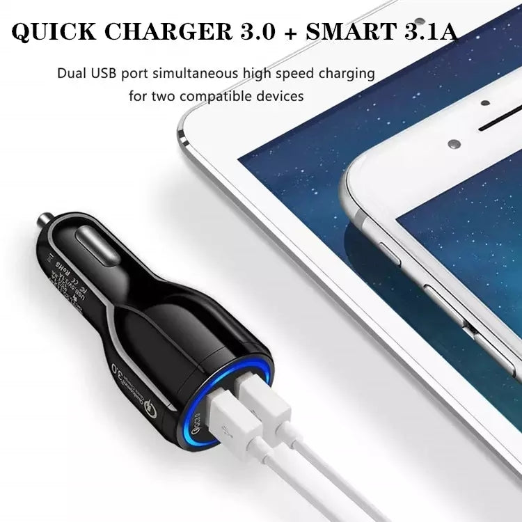 Qc3.0 Dual USB Car Charger + 8 Pin Fast Charging Line Car Charging Kit(Black) - Car Charger by buy2fix | Online Shopping UK | buy2fix
