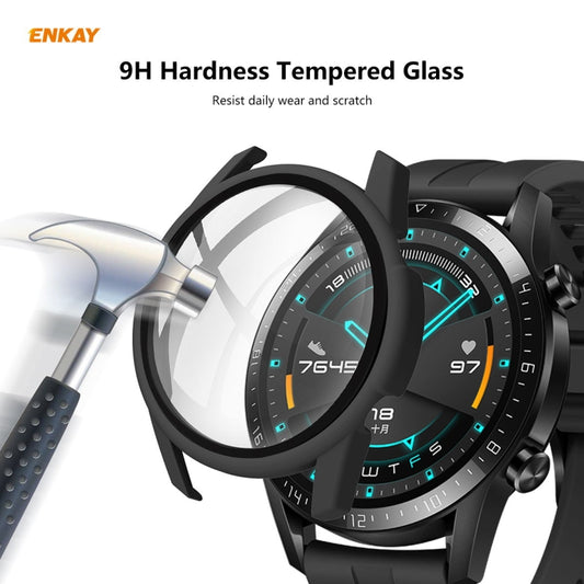 For Huawei Watch GT 2 42mm ENKAY Hat-Prince ENK-AC8201 Full Coverage PC Frosted Case + 9H Tempered Glass Protector(Green) by ENKAY