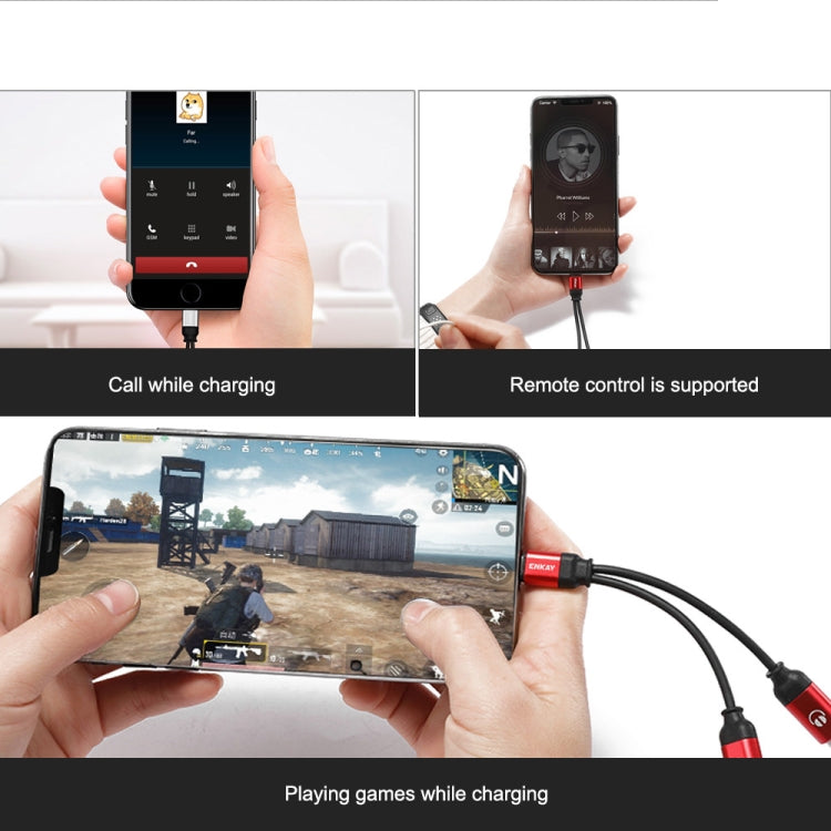 ENKAY ENK-AT104 8 Pin to Dual 8 Pin Charging Listen to Songs Aluminum Alloy Adapter Conversion Cable(Black) by ENKAY