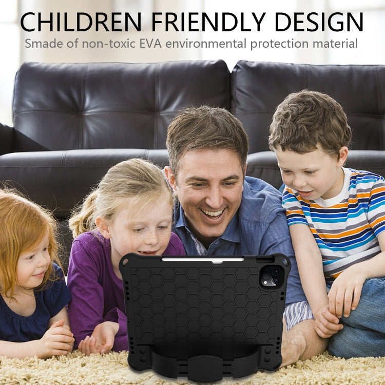 For iPad Air 2022 / 2020 10.9 Honeycomb Design EVA + PC Material Four Corner Anti Falling Flat Protective Shell with Strap(Black+Black) by buy2fix