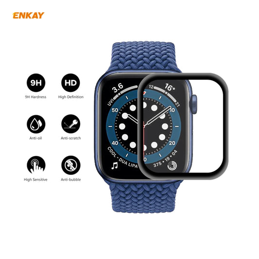 For Apple Watch 6/5/4/SE 44mm ENKAY Hat-Prince 0.2mm 9H Surface Hardness 3D Explosion-proof Aluminum Alloy Edge Full Screen Tempered Glass Screen Film by ENKAY