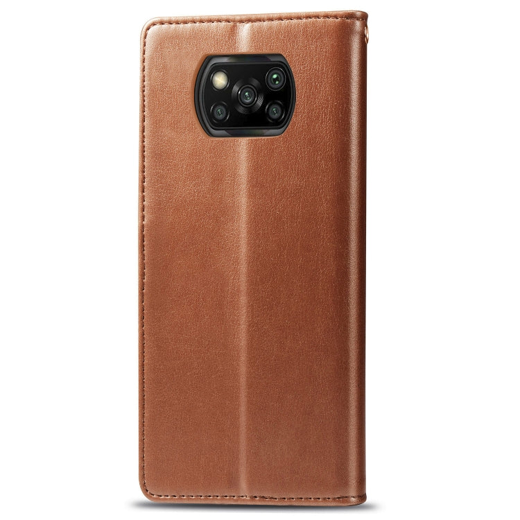 For Xiaomi Poco X3 NFC Retro Solid Color Leather Buckle Phone Case with Lanyard & Photo Frame & Card Slot & Wallet & Stand Function(Brown) - Xiaomi Cases by buy2fix | Online Shopping UK | buy2fix