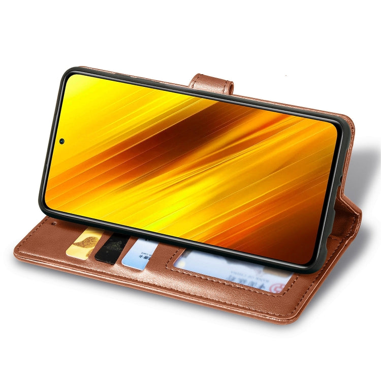 For Xiaomi Poco X3 NFC Retro Solid Color Leather Buckle Phone Case with Lanyard & Photo Frame & Card Slot & Wallet & Stand Function(Brown) - Xiaomi Cases by buy2fix | Online Shopping UK | buy2fix