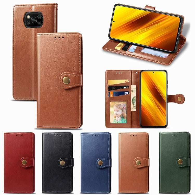 For Xiaomi Poco X3 NFC Retro Solid Color Leather Buckle Phone Case with Lanyard & Photo Frame & Card Slot & Wallet & Stand Function(Brown) - Xiaomi Cases by buy2fix | Online Shopping UK | buy2fix