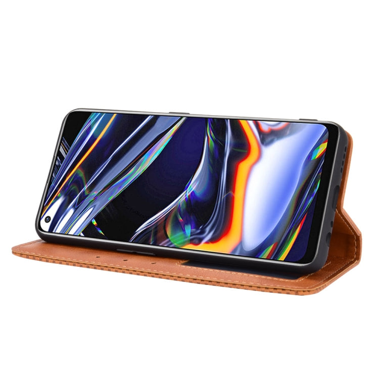 For OPPO Realme 7 Pro Magnetic Buckle Retro Crazy Horse Texture Horizontal Flip Leather Case , with Holder & Card Slots & Photo Frame(Brown) - Realme Cases by buy2fix | Online Shopping UK | buy2fix