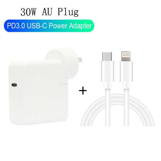 2 in 1 PD3.0 30W USB-C / Type-C Travel Charger with Detachable Foot + PD3.0 3A USB-C / Type-C to 8 Pin Fast Charge Data Cable Set, Cable Length: 2m, AU Plug by buy2fix