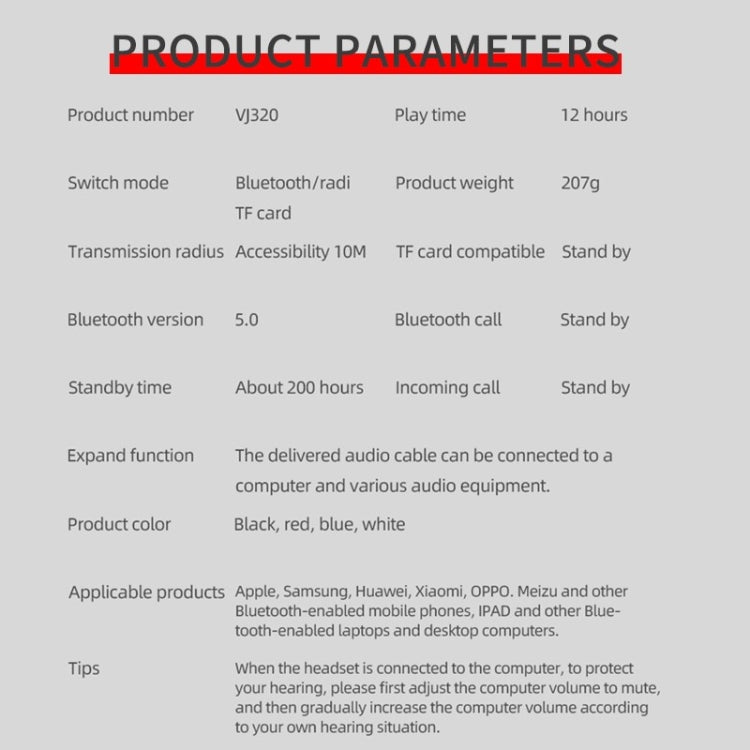 VJ320 Bluetooth 5.0 Head-mounted Foldable Wireless Headphones Support TF Card with Mic(Blue) by buy2fix