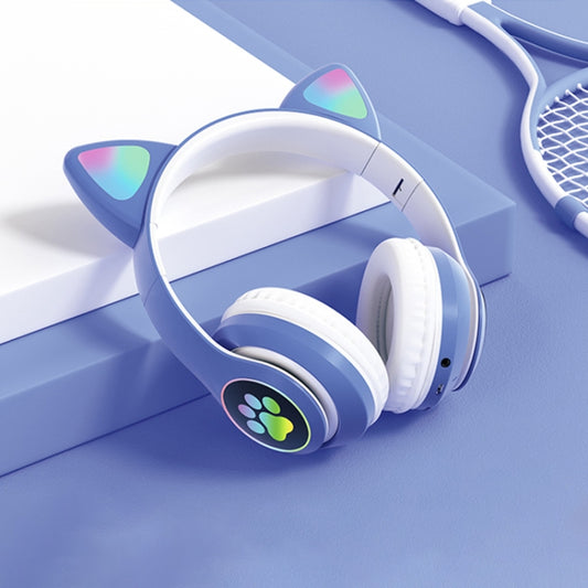T&G TN-28 3.5mm Bluetooth 5.0 Dual Connection RGB Cat Ear Bass Stereo Noise-cancelling Headphones Support TF Card With Mic(Blue) by T&G
