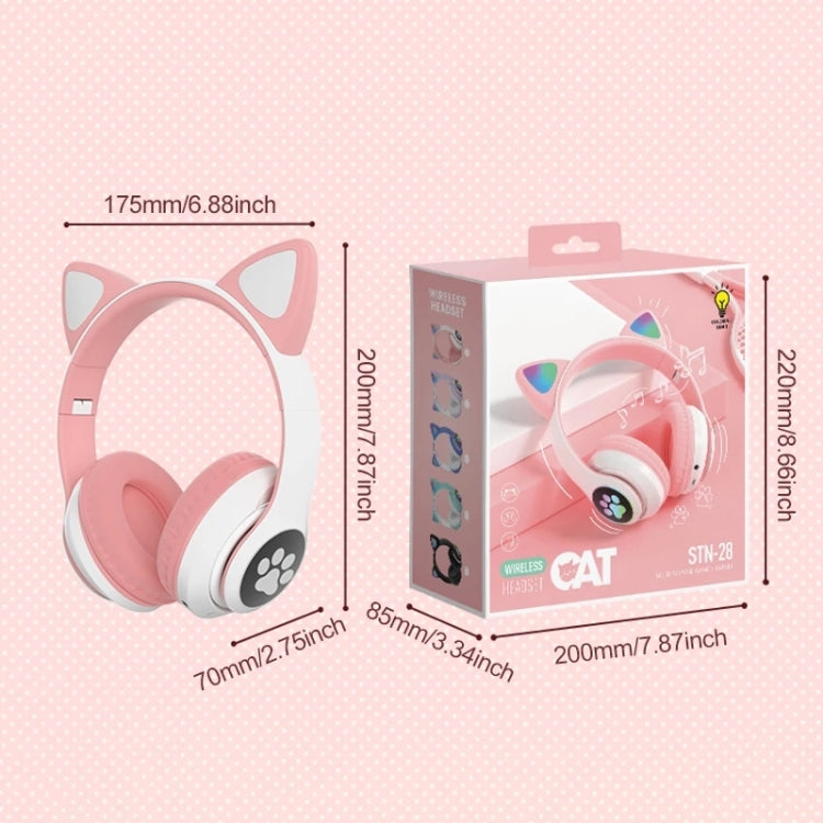 T&G TN-28 3.5mm Bluetooth 5.0 Dual Connection RGB Cat Ear Bass Stereo Noise-cancelling Headphones Support TF Card With Mic(Pink) by T&G