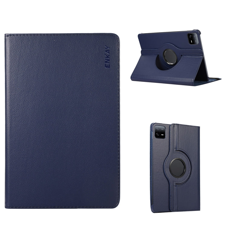 For Xiaomi Pad 6 / Pad 6 Pro ENKAY 360 Degree Rotation Stand Litchi Leather Smart Tablet Case(Dark Blue) - More Tablet Cases by ENKAY | Online Shopping UK | buy2fix