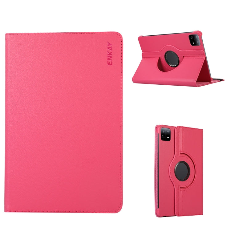 For Xiaomi Pad 6 / Pad 6 Pro ENKAY 360 Degree Rotation Stand Litchi Leather Smart Tablet Case(Rose) - More Tablet Cases by ENKAY | Online Shopping UK | buy2fix