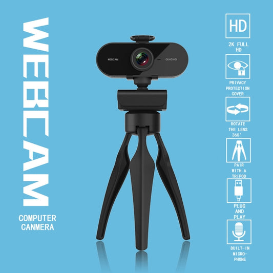 B1 4 Million Pixels 2K Resolution HD 1080P 360 Degrees Rotation Webcam with Mic & Tripod by buy2fix