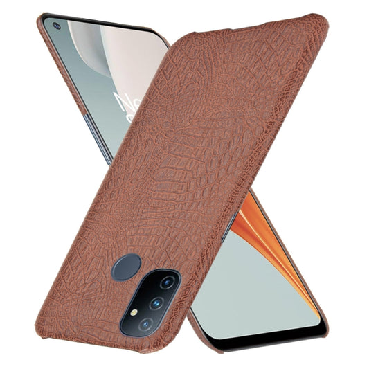 For OnePlus Nord N100 Shockproof Crocodile Texture PC + PU Case(Brown) by buy2fix