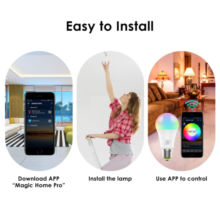 7W E27 RGBCW WIFI LED smart bulb wireless smart home automation light(RGBCW+Warm White+White) - Smart Light Bulbs by buy2fix | Online Shopping UK | buy2fix