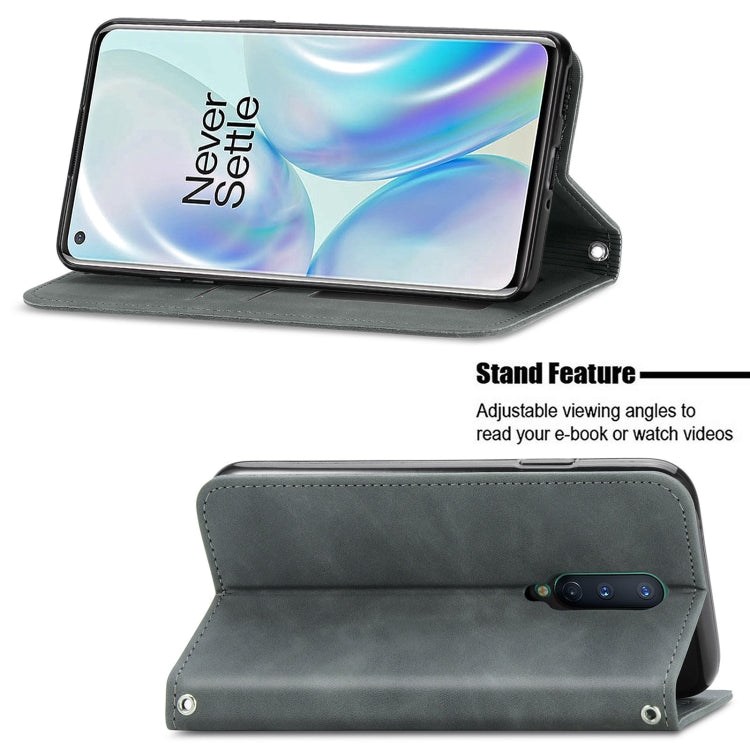 Retro Skin Feel Business Magnetic Horizontal Flip Leather Case With Holder & Card Slots & Wallet & Photo Frame For OnePlus 8(Grey) - OnePlus Cases by buy2fix | Online Shopping UK | buy2fix