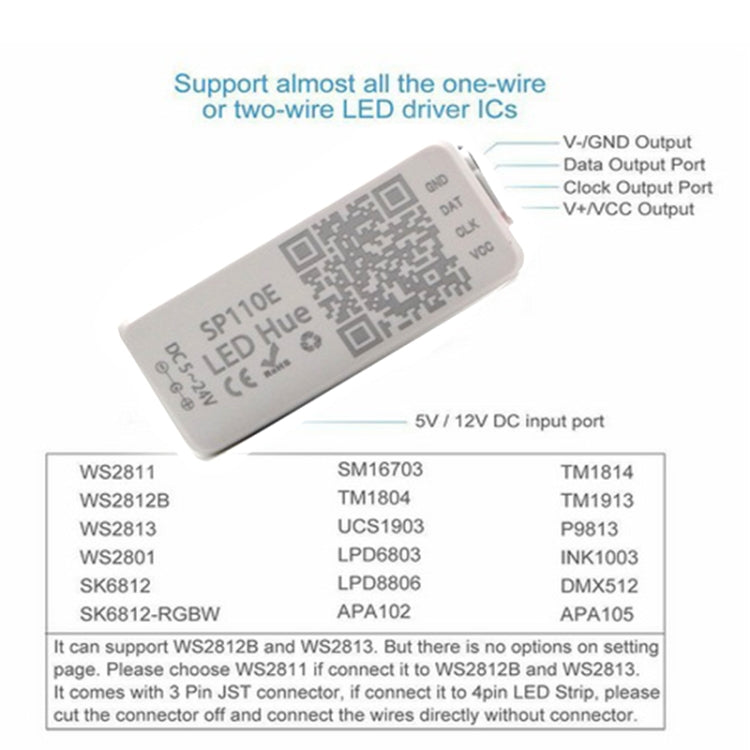 SP110E Bluetooth Pixel light Controller WS2811 WS2812B ws2812 dimmer SK6812 RGB RGBW APA102 WS2801 pixels Led Strip IOS Android - LED Controller by buy2fix | Online Shopping UK | buy2fix