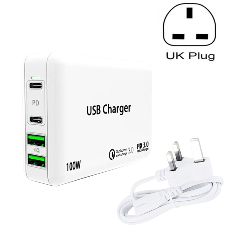 PD 65W Dual USB-C / Type-C + Dual USB 4-port Charger with Power Cable for Apple / Huawei / Samsung Laptop UK Plug - USB Charger by buy2fix | Online Shopping UK | buy2fix