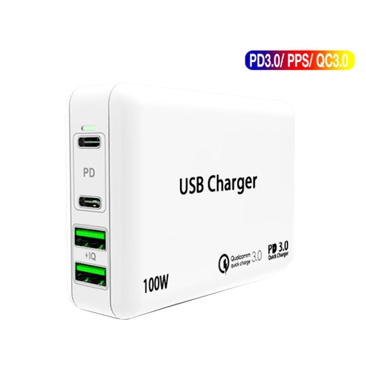 PD 65W Dual USB-C / Type-C + Dual USB 4-port Charger with Power Cable for Apple / Huawei / Samsung Laptop UK Plug - USB Charger by buy2fix | Online Shopping UK | buy2fix