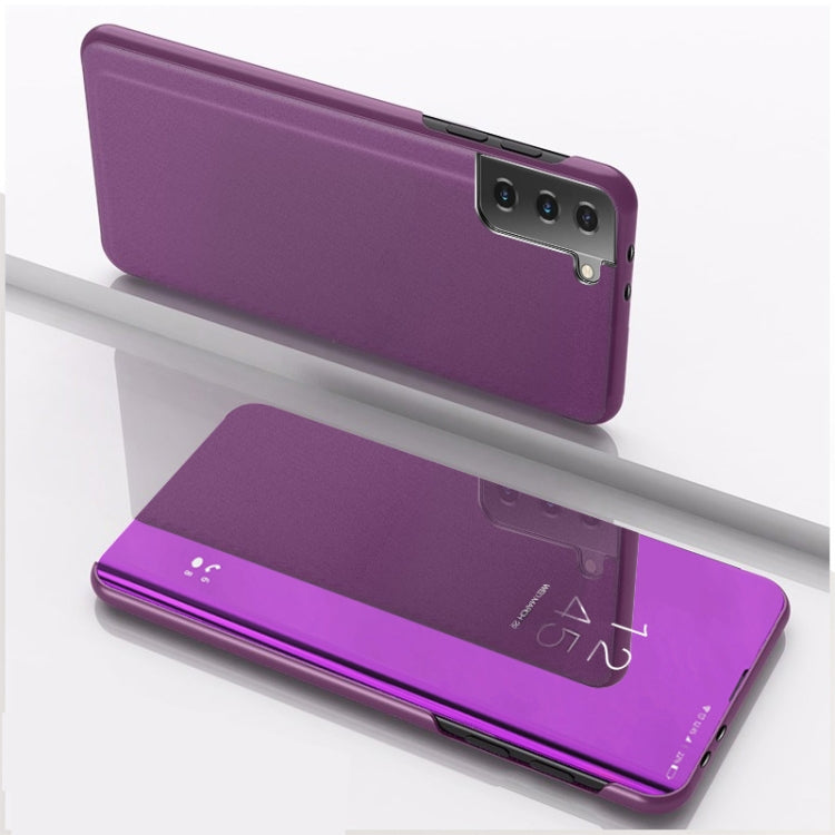 For Samsung Galaxy S21 5G Plated Mirror Horizontal Flip Leather Case with Holder(Purple) - Galaxy S21 5G Cases by buy2fix | Online Shopping UK | buy2fix