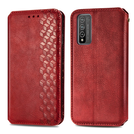 For Huawei Honor 10 X Lite Cubic Grid Pressed Horizontal Flip Magnetic PU Leather Case with Holder & Card Slots & Wallet(Red) by buy2fix