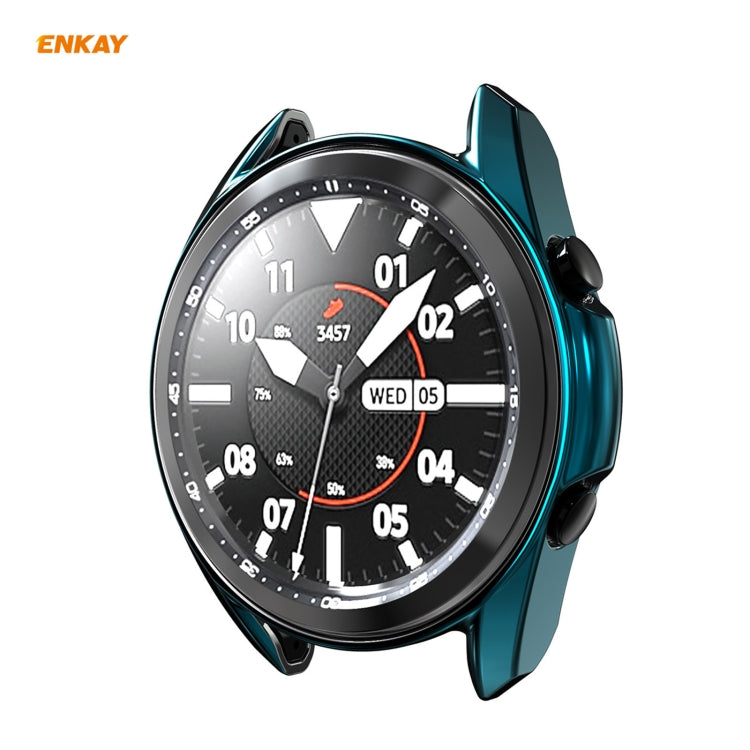 For Samsung Galaxy Watch 3 45mm 2 in 1 ENKAY Hat-Prince Electroplate Soft TPU Case + 0.2mm 9H 2.15D Curved Edge Tempered Glass Film(Cyan) - Watch Cases by ENKAY | Online Shopping UK | buy2fix