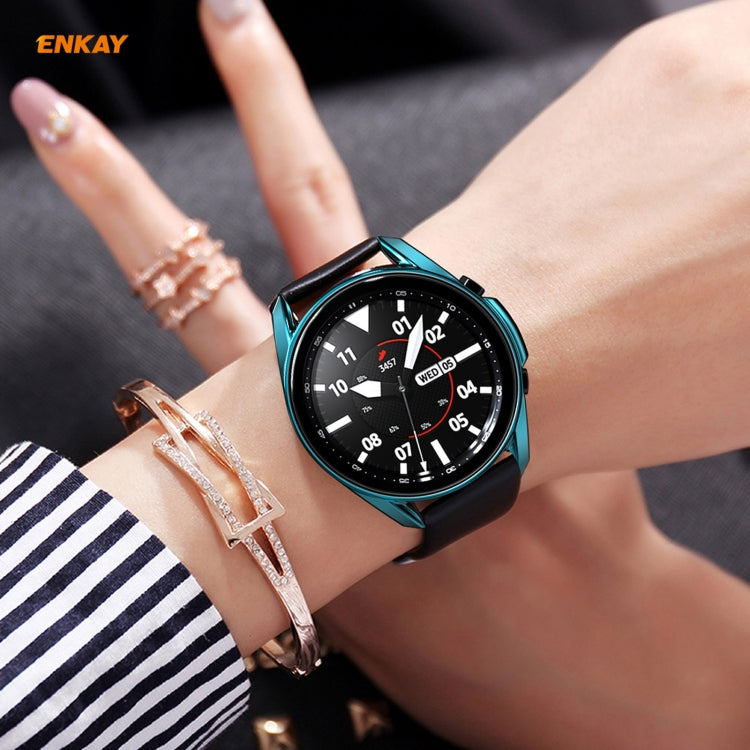 For Samsung Galaxy Watch 3 45mm 2 in 1 ENKAY Hat-Prince Electroplate Soft TPU Case + 0.2mm 9H 2.15D Curved Edge Tempered Glass Film(Cyan) - Watch Cases by ENKAY | Online Shopping UK | buy2fix