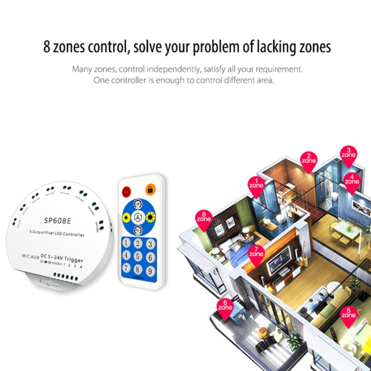 SP608E Dual Signal Output Mobile APP Control Bluetooth LED Controller Kit for WS2812B WS2811 1903 1804 Pixel LED Strip, DC5V~24V - LED Controller by buy2fix | Online Shopping UK | buy2fix