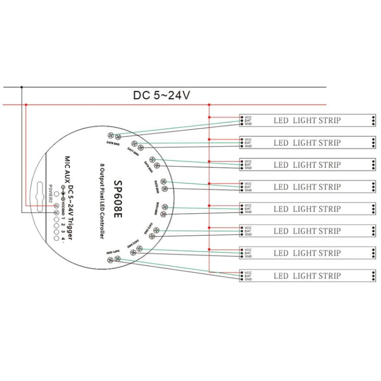 SP608E Dual Signal Output Mobile APP Control Bluetooth LED Controller Kit for WS2812B WS2811 1903 1804 Pixel LED Strip, DC5V~24V - LED Controller by buy2fix | Online Shopping UK | buy2fix