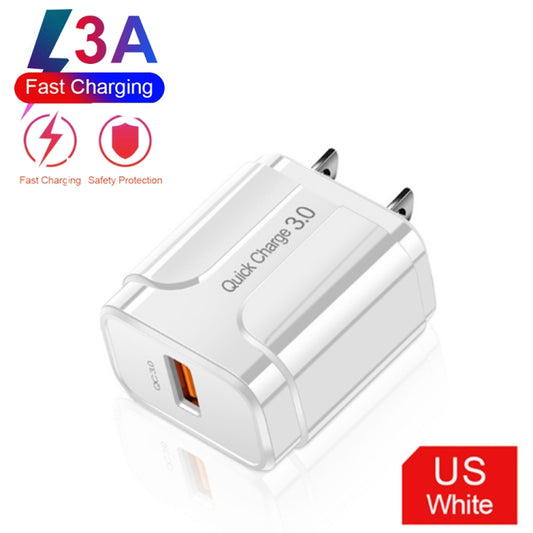 LZ-023 18W QC 3.0 USB Portable Travel Charger + 3A USB to 8 Pin Data Cable, US Plug(White) by buy2fix