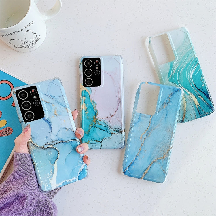 For Samsung Galaxy S21 Plus 5G Four Corners Anti-Shattering Flow Gold Marble IMD Phone Back Cover Case(Pink Blue LD5) - Galaxy S21+ 5G Cases by buy2fix | Online Shopping UK | buy2fix