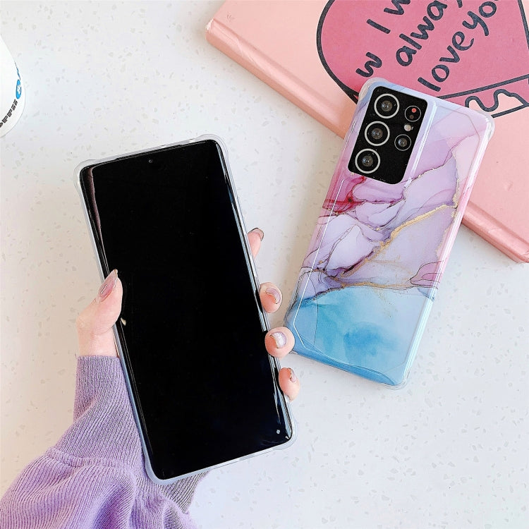 For Samsung Galaxy S21 Plus 5G Four Corners Anti-Shattering Flow Gold Marble IMD Phone Back Cover Case(Pink Blue LD5) - Galaxy S21+ 5G Cases by buy2fix | Online Shopping UK | buy2fix