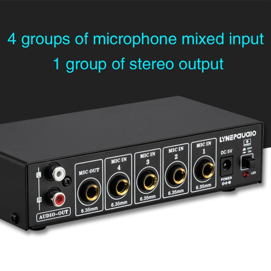 B054 4-Channel Microphone Mixer Support Stereo Output With Reverb Treble And Bass Adjustment, USB 5V Power Supply, US Plug by buy2fix