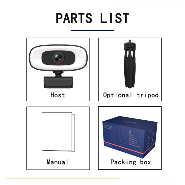 C10 2K HD Without Distortion 360 Degrees Rotate Three-speed Fill Light USB Free Drive Webcams, Built-in Clear Sound Microphone by buy2fix