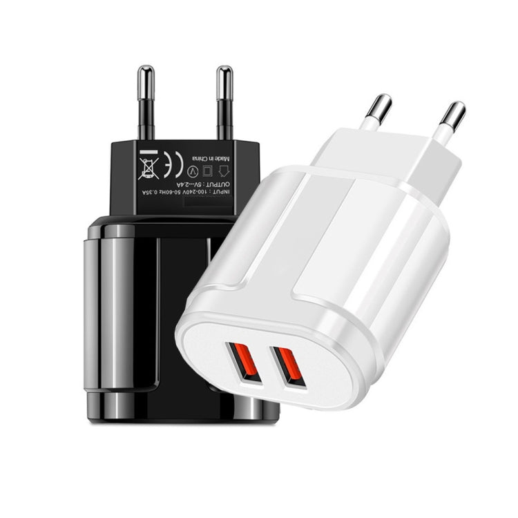 Dual USB Portable Travel Charger + 1 Meter USB to Micro USB Data Cable, EU Plug(White) - USB Charger by buy2fix | Online Shopping UK | buy2fix