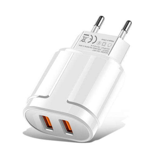 Dual USB Portable Travel Charger + 1 Meter USB to 8 Pin Data Cable, EU Plug(White) by buy2fix