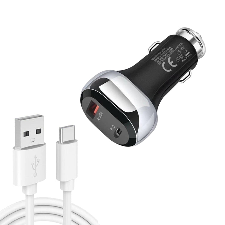 YSY-312PD QC3.0 18W USB + PD 20W USB-C / Type-C Car Charger with USB to USB-C / Type-C Data Cable(Black) - Car Charger by buy2fix | Online Shopping UK | buy2fix