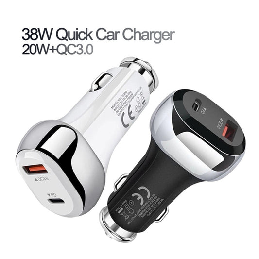 YSY-312PD QC3.0 18W USB + PD 20W USB-C / Type-C Car Charger with Type-C to Type-C Data Cable(White) by buy2fix
