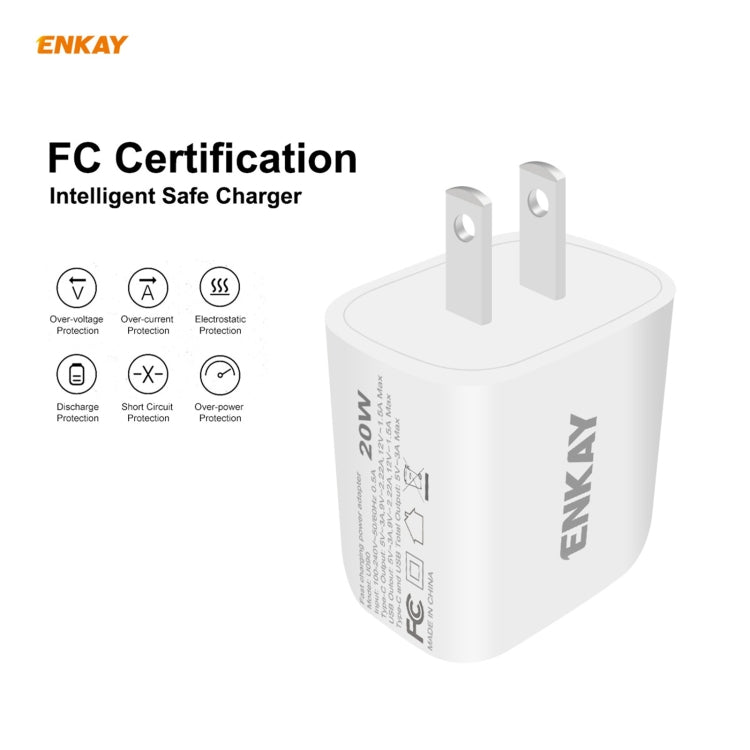 ENKAY Hat-Prince U090 20W PD + QC 3.0 Portable Dual Ports Fast Charging Travel Charger Power Adapter, US Plug - USB Charger by ENKAY | Online Shopping UK | buy2fix