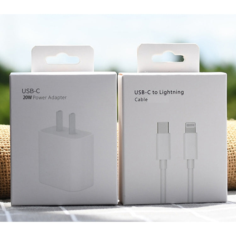 PD 20W Single USB-C / Type-C Port Travel Charger + 3A PD3.0 USB-C / Type-C to 8 Pin Fast Charge Data Cable Set, US Plug 2m by buy2fix