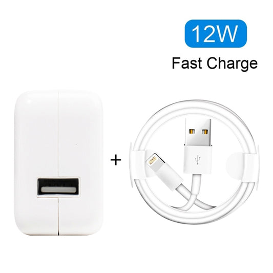 12W USB Charger + USB to 8 Pin Data Cable for iPad / iPhone / iPod Series, US Plug by buy2fix