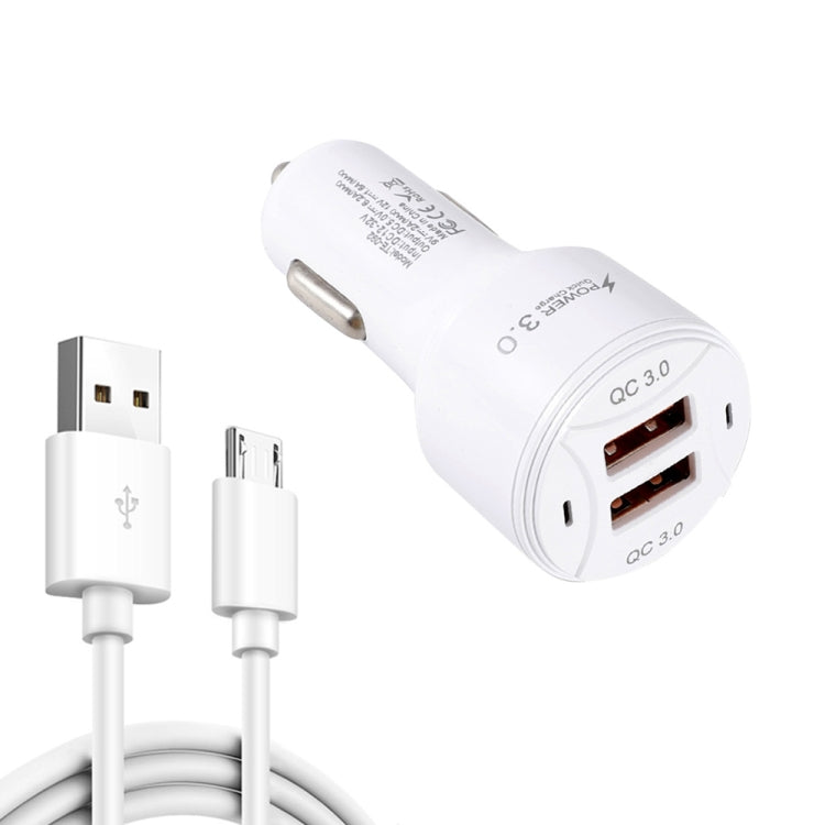 TE-092 36W Dual QC3.0 USB Fast Car Charger + USB to Micro USB Data Cable Set(White) - Car Charger by buy2fix | Online Shopping UK | buy2fix