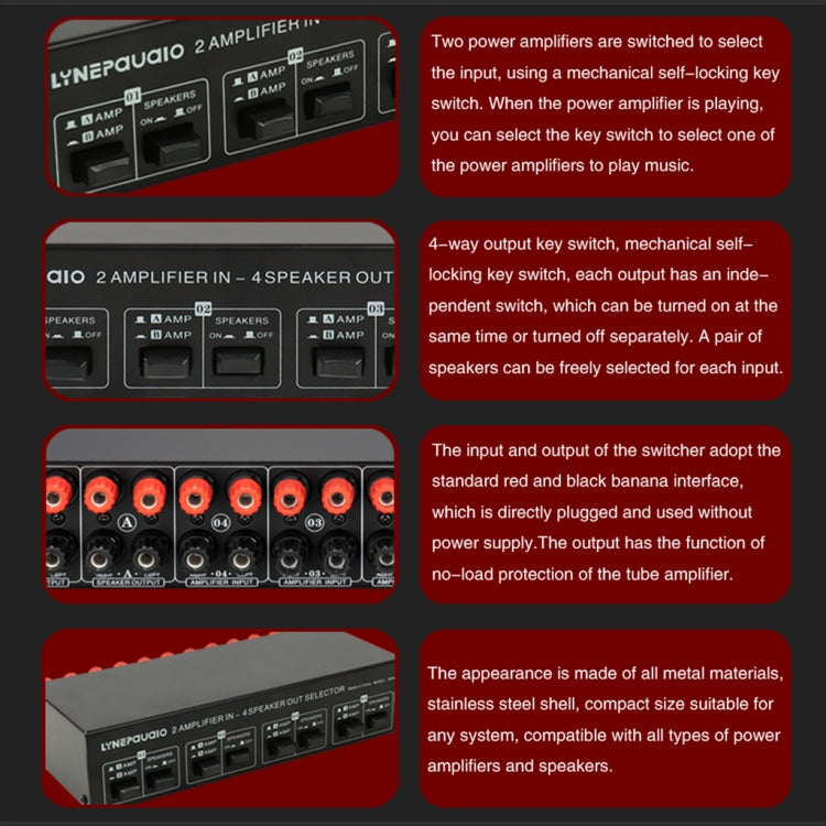 2-in 4-out Power Amplifier Speaker Switcher Splitter Comparator 300W Per Channel Without Loss Of Sound Quality - by buy2fix | Online Shopping UK | buy2fix