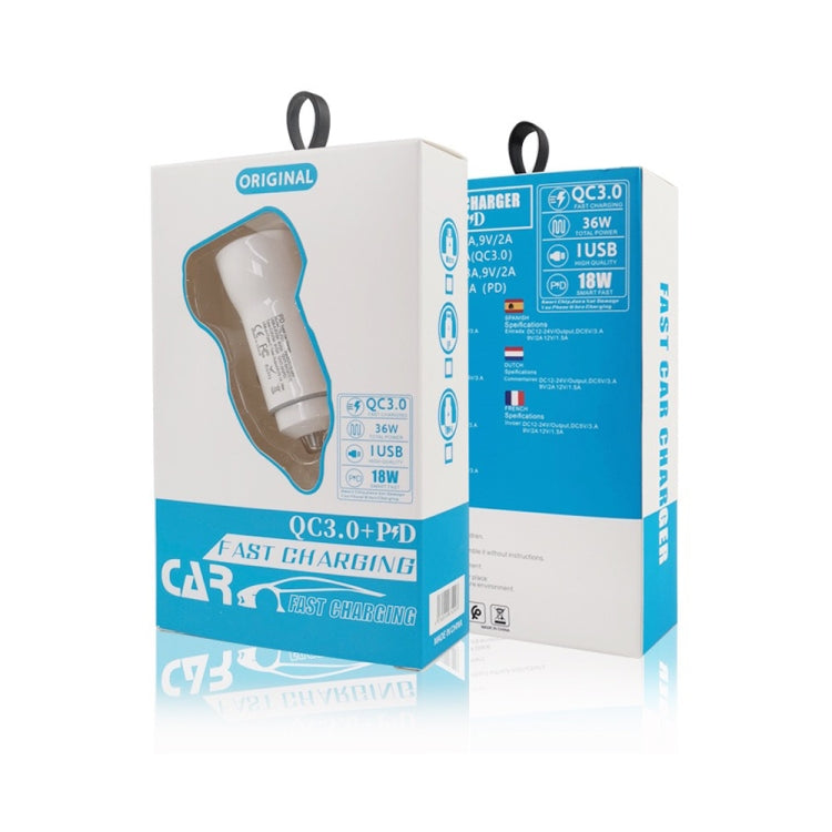 P21 Portable PD 20W + QC 3.0 18W Dual Ports Fast Car Charger(White) by buy2fix