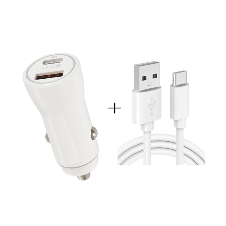 P21 Portable PD 20W + QC3.0 18W Dual Ports Fast Car Charger with USB to Type-C Cable Kit(White) - Car Charger by buy2fix | Online Shopping UK | buy2fix