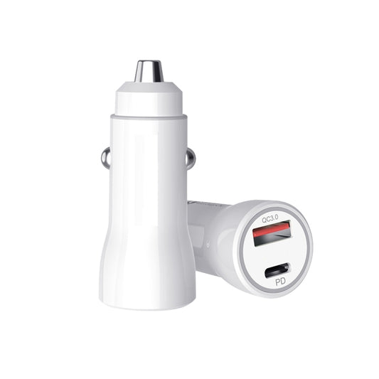 P21 Portable PD 20W + QC3.0 18W Dual Ports Fast Car Charger with USB to Type-C Cable Kit(White) by buy2fix